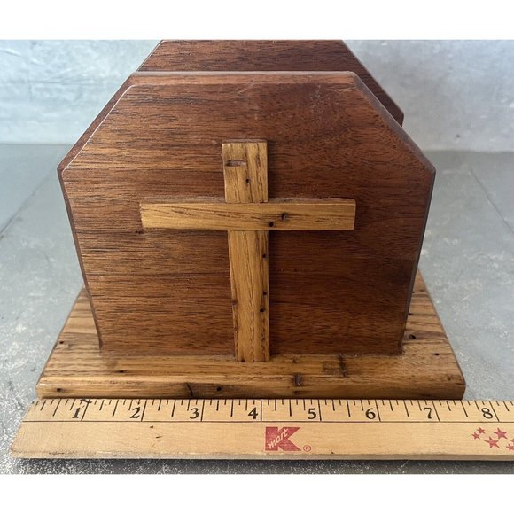 Vintage Handcrafted Wood Wooden Christian Cross Napkin Letter‎ Holder Handmade - Picture 8 of 9
